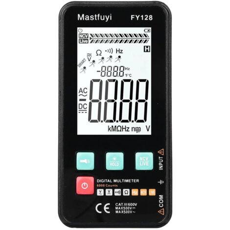 Multimètre, multimètre numérique intelligent FY128 avec support testeur électrique intelligent compact 5999 points LCD rétroéclairé mesure tension AC/DC résistance continuité de fréquence