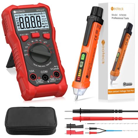 Multimètre Numérique 2000 Counts avec Testeur de Tension Sans Contact NCV – Kit Électricien AC DC, Détecteur de Tension, Température, Continuité, Accessoires pour Maison et Bricolage