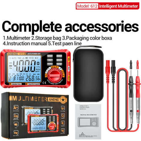 Multimètre numérique 4000 points - Testeur tension/courant/résistance - 4MHz - Pour électricien pro
