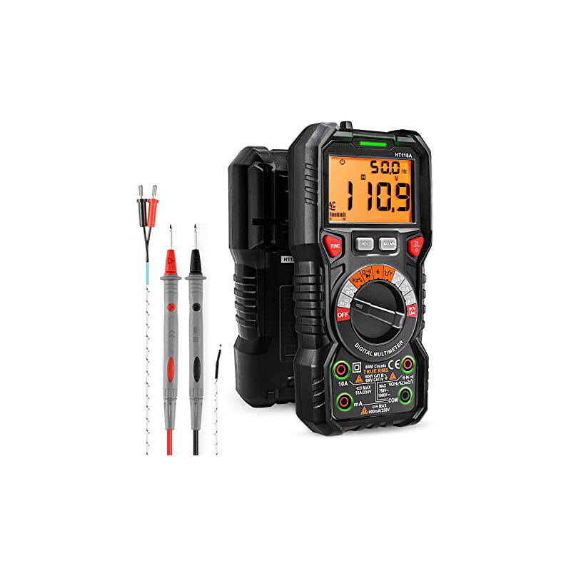 Start - Multimètre numérique 6000 points (guide terminal led), testeur électrique professionnel, température, capacimètre, tension/courant ac dc,