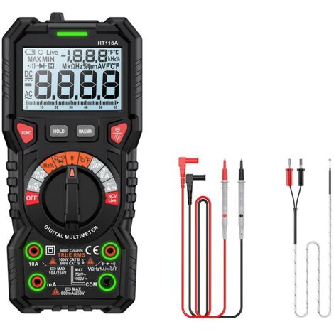 Multimètre Numérique - 6000 Points - Tension Courant AC DC Résistance Fréquence Température - CAT III 1000 V CAT IV 600 V - 1 Pièce