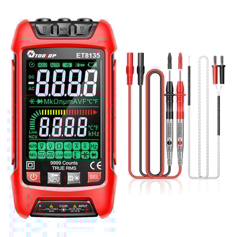 Lifcausal - Multimètre numérique 9999 points, écran couleur, multimètre portable, détection sans contact, ncv, tension, courant, capacité,