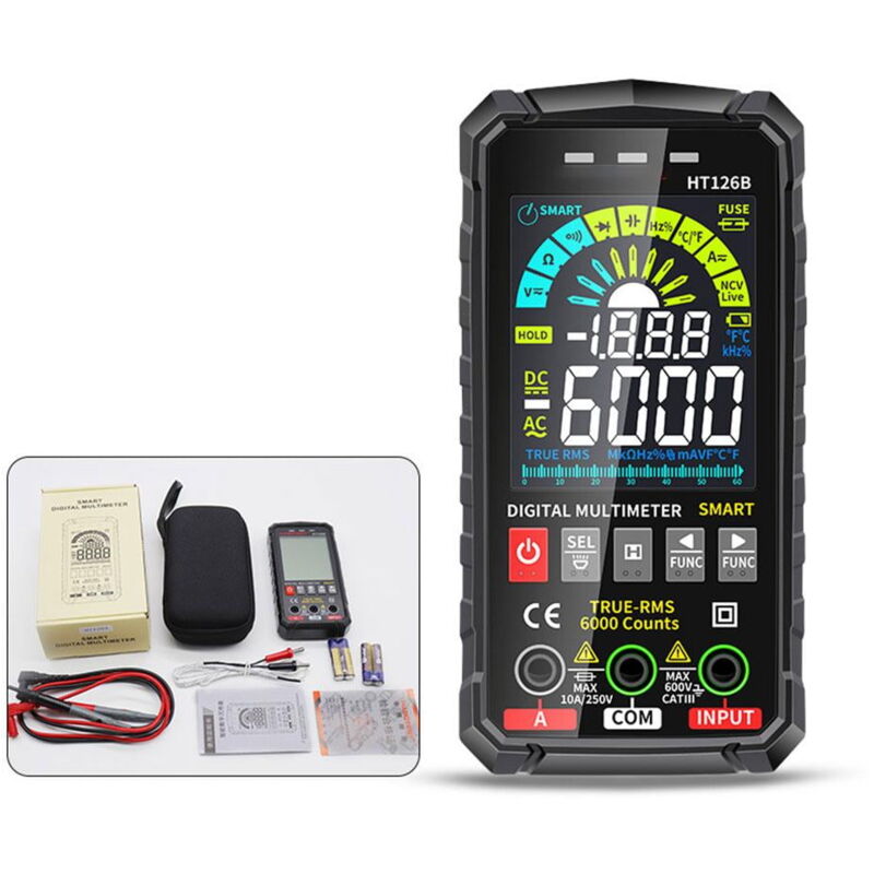 Feiyue - Multimètre numérique à écran couleur ultra-mince noir Ht126b Multimètre à affichage numérique automatique multifonction haute précision pour