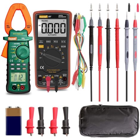 Multimètre numérique à plage automatique et pince multimètre – avec sac de rangement, pinces crocodiles pour batterie, fils de test pour tension AC/DC/courant, alerte de tension, amplificateur Ohm/Vol