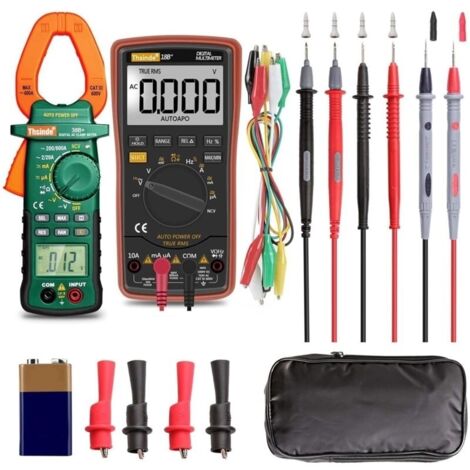 Multimètre numérique à plage automatique et pince multimètre – avec sac de rangement, pinces crocodiles pour batterie, fils de test pour tension AC/DC/courant, alerte de tension, amplificateur Ohm/Vol