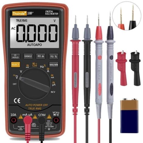 Multimètre Numérique À Plage Automatique Trms 6000 Avec Pinces Crocodiles De Batterie, Fils De Test, Tension/Compte Ac/Dc, Alerte De Tension, Multi-Testeur/Diode Amp/Ohm/Volt