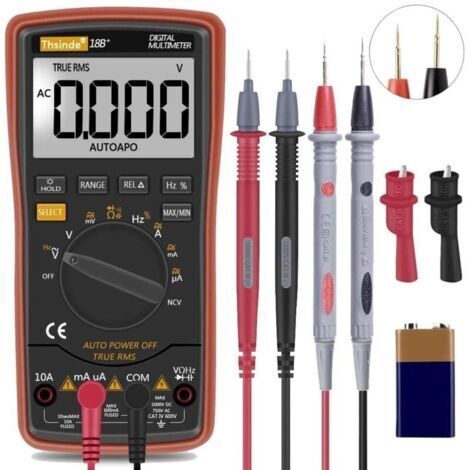 Multimètre numérique à plage automatique TRMS 6000 avec pinces crocodiles de batterie, fils de test, tension/compte AC/DC, alerte de tension, multi-testeur/diode Amp/Ohm/Volt