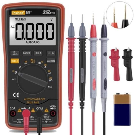 Multimètre numérique à plage automatique TRMS 6000 avec pinces crocodiles de batterie, fils de test, tension/compte AC/DC, alerte de tension, multi-testeur/diode Amp/Ohm/Volt