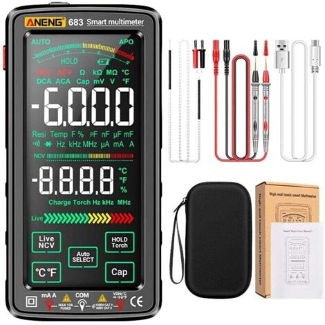 Multimètre Numérique à Plage Automatique TRMS 6000 Comptes, Multimètre Digital, Ampèremètre, Ohmmètre, Voltmetre, Mesure de Courant Tension Résistance Continuité Capacité Diode Fréquence