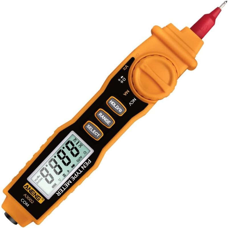 Crea - Multimètre numérique A3002, type stylo, 4 000 points, avec testeur de continuité de diode, résistance de tension ca/cc sans contact - Orange