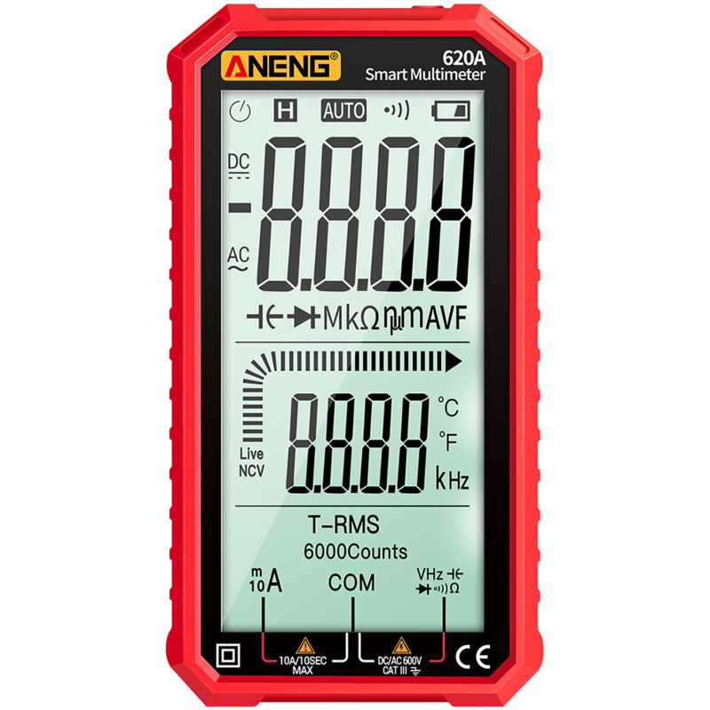 Lifcausal - Multimètre numérique ac/dc avec écran lcd de 4,7 pouces Multimètre True-RMS ultraportable Multi-testeur à plage automatique avec ampères,