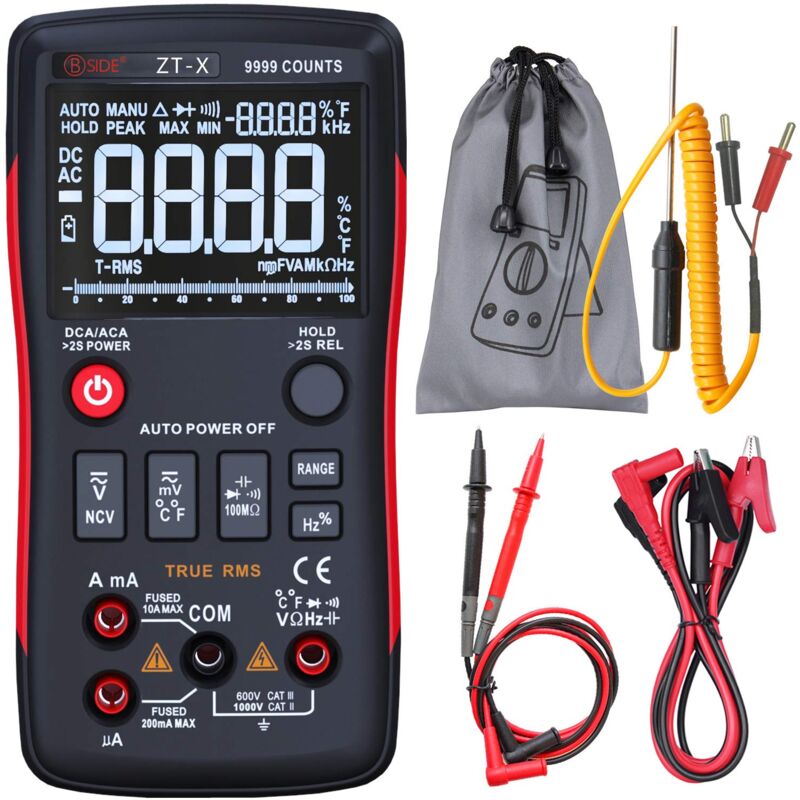 Multimètre numérique Affichage 3 lignes 9999 points Conception de bouton Voltmètre de capacité de température pour électriciens à plage automatique