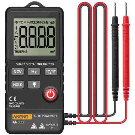 Multimètre numérique ANENG AN303, 4000 points, écran LCD, sélection automatique de la gamme, testeur universel de tension AC/DC, résistance, continuité, fréquence et température, voltmètre multifoncti