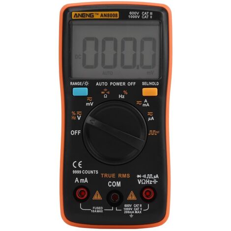 Multimètre Numérique ANENG AN8008 Auto-Ranging AC DC Voltmètre Électronique Ohm / Volt Testeur multimètre actuel Multi Testeur Diode et Testeur de Continuité avec Rétroéclairage LCD