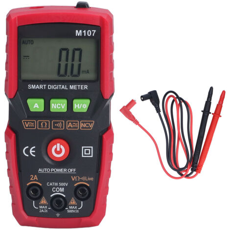 Multimètre numérique automatique AC DC tension résistance test de continuité diodes portable rouge