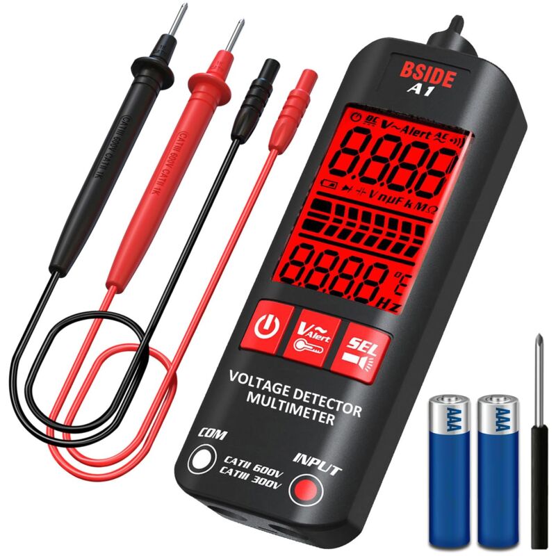 Multimètre Numérique Automatique Rechargeable Grand Écran Voltmètre Intelligent Ultra Fin avec NCV Testeur de Tension CC CA Continuité Fréquence