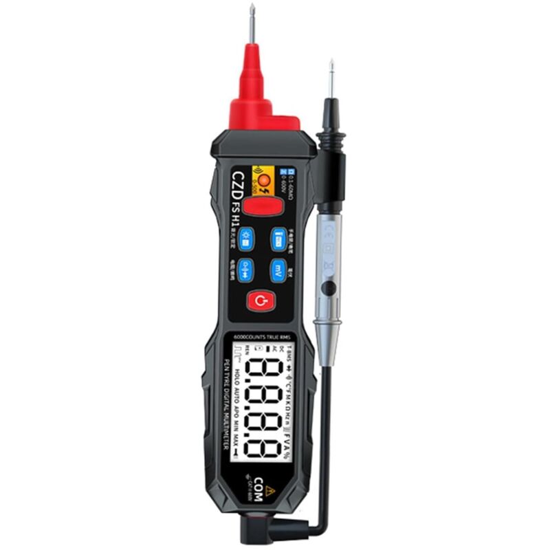 Multimètre Numérique de Type Stylo, Multimètre LCD Portable à Gamme Automatique, Testeur de Tension CA/CC et de Résistance avec Lampe Torche