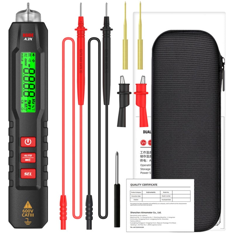 Lifcausal - Multimètre numérique de type stylo, testeur portable, voltmètre, écran bicolore de 1,9 pouces, tension trms, capacité, résistance,