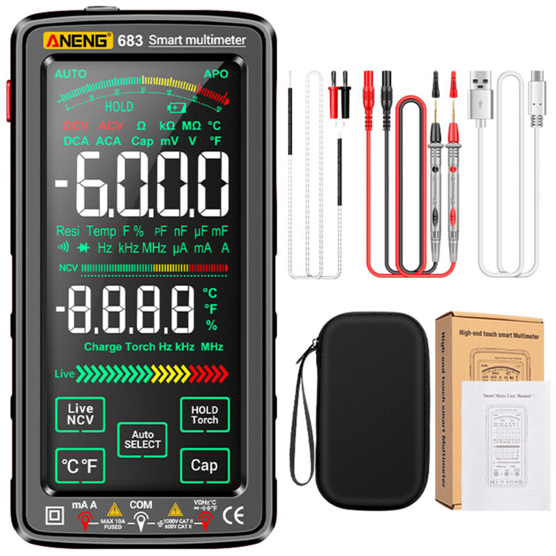 Multimètre numérique tension courant résistance capacité température fréquence diode zéro ligne rapport cyclique mesure multifonction noir