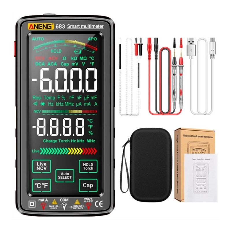 KZQ - Multimètre numérique, grand écran tactile, 6000 points, compteur universel rechargeable intelligent anti-brûlure va testeur ncv à affichage