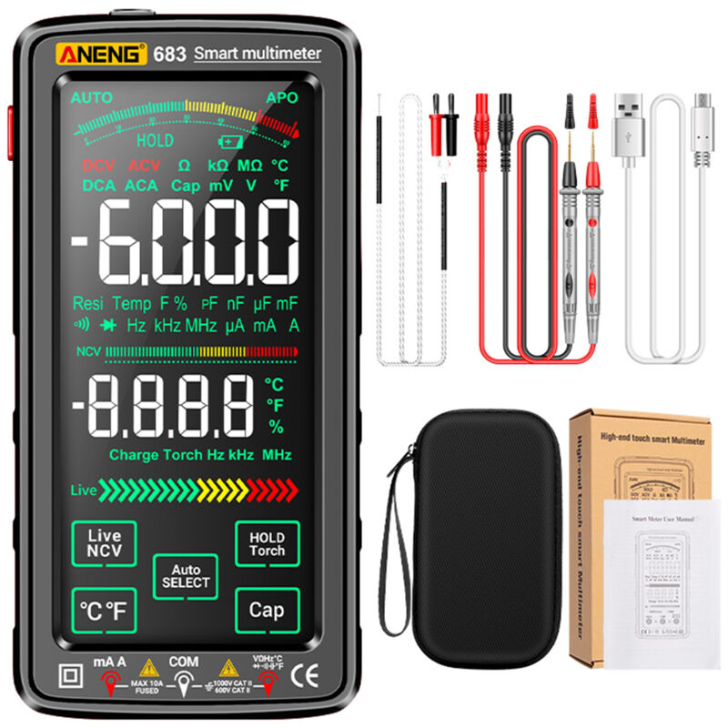 Multimètre numérique tension courant résistance capacité température fréquence diode zéro ligne rapport cyclique mesure multifonction noir