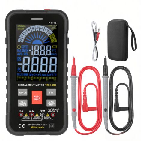 Multimètre numérique HABOTEST HT116, 9999 points, True RMS, arrêt automatique, NCV, mesure tension CC/CA, courant, résistance, capacité, fréquence, température