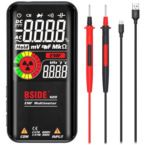 Multimètre numérique intelligent à Plage automatique 9999 comptes Détecteur EMF Rechargeable Testeur Rayonnement électromagnétique Mesure de Capacité Résistance Diode Tension Courant