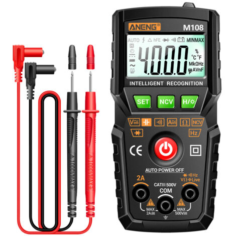 Multimètre numérique intelligent auto-gamme 4000 comptes, portable multifonction avec rétroéclairage, mesure tension et courant CA/CC, résistance