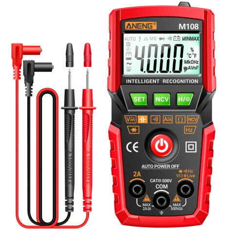 Multimètre numérique intelligent auto-gamme, 4000 comptes, rétroéclairage, mesure tension et courant AC/DC, résistance