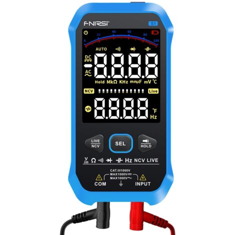 Multimètre numérique intelligent FNIRSI S1, 9 999 points, tension AC/DC, résistance, capacité, diode, NCV/Hz, testeur d'affichage couleur FireWire