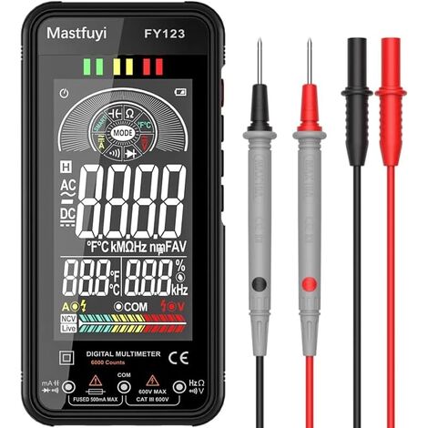 Multimètre numérique intelligent FY123 – 6000 comptes – Plage 600V AC/DC – Écran LCD rétroéclairé – Mode intelligent pour mesures rapides – Durficst