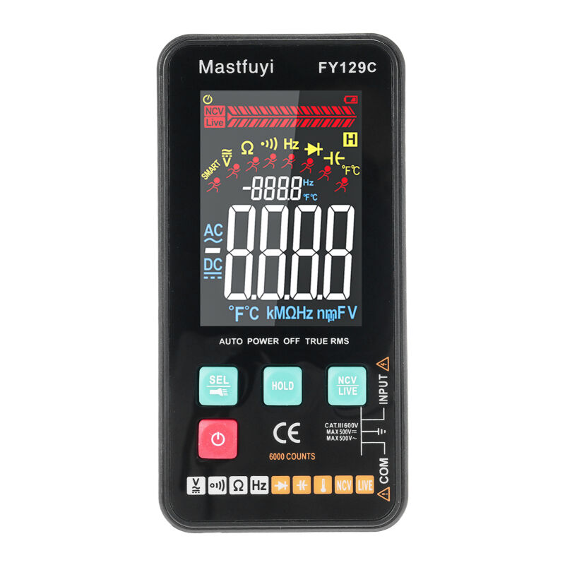 Lifcausal - Multimètre numérique intelligent FY129C avec support Testeur électrique intelligent compact 5999 points lcd rétroéclairé Mesure de la