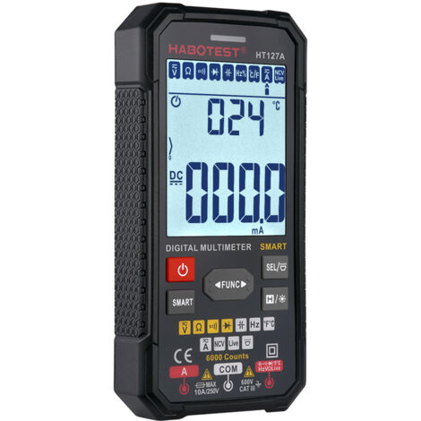 Multimètre numérique intelligent HT127A avec écran LCD 3.1" et 6000 points, auto-range, RMS, mesure tension/courant/résistance/capacité/température/NCV, CAT III 600V