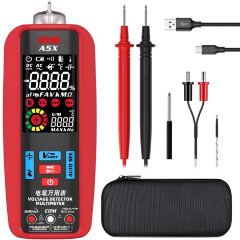 Multimètre Numérique Intelligent LCD Couleur Testeur de Courant Automatique avec Sonde de Température VFD Testeur de Tension Capacitance Résistance Hz Diode avec Etui et Batterie Rechargeable