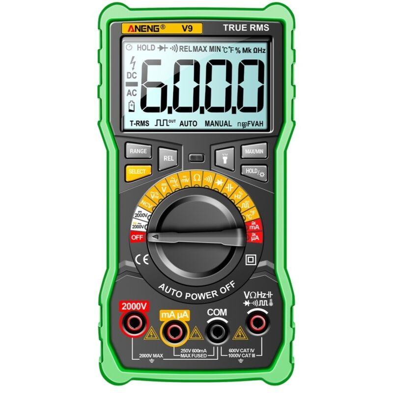 Multimètre numérique intelligent professionnel 6000 comptes, testeur de tension 2000V, voltmètre AC/DC, ampèremètre, détection NCV