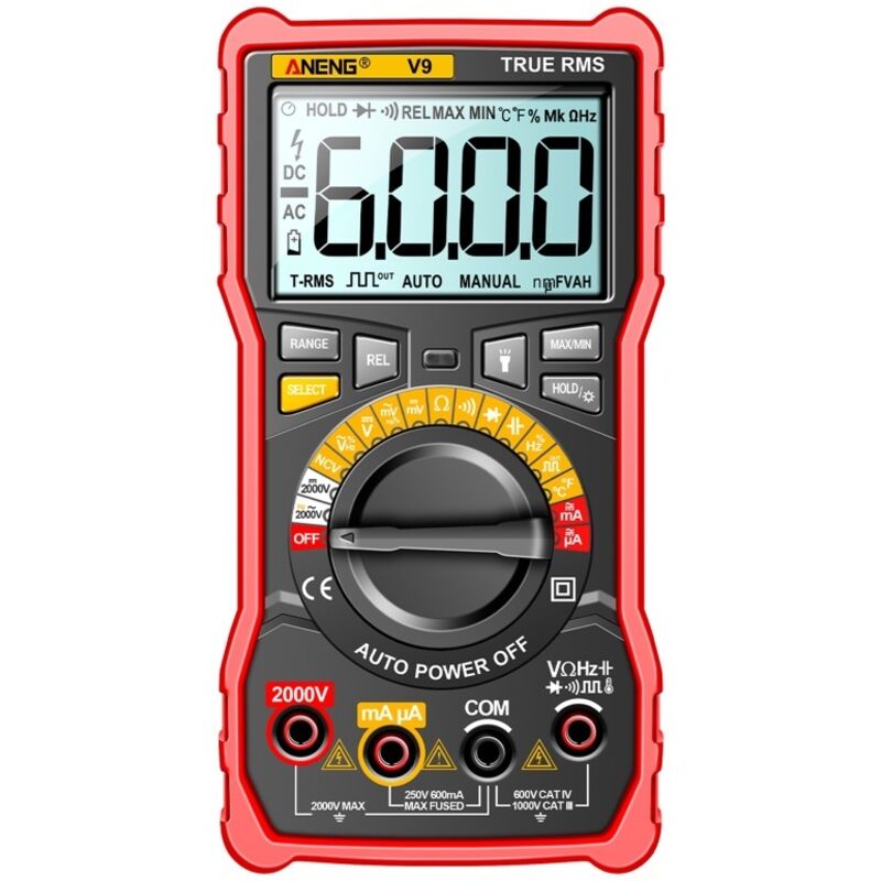 Multimètre numérique intelligent professionnel 6000 comptages, testeur de tension 2000V, ampèremètre, détection NCV, protection contre les surcharges