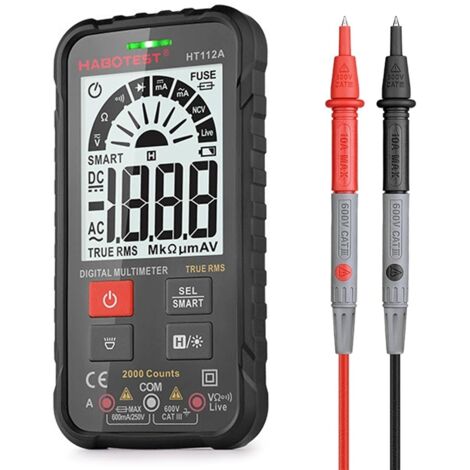 Multimètre numérique intelligent professionnel, mesure RMS vraie, capable de mesurer des tensions AC/DC jusqu'à 600 V. HABOTEST HT112A