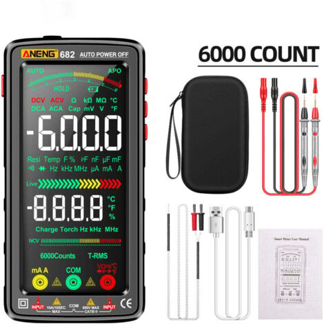 Multimètre numérique intelligent rechargeable – Mesure tension, courant, résistance, diode, fréquence – Sécurité anti-brûlure, étui silicone