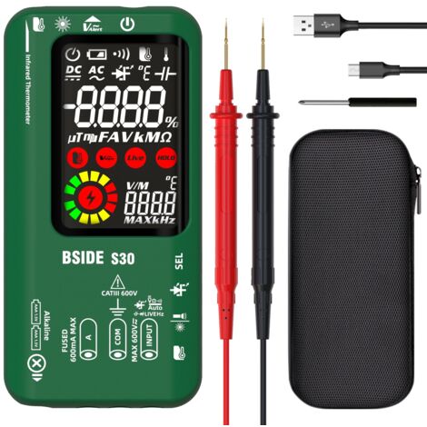 Multimètre Numérique Intelligent Testeur Électrique à Double Alimentation avec Thermomètre IR 9999 Comptes Testeur de Diode LED Capacitance Testeur Automatique de Tension Courant Ohm Continuité