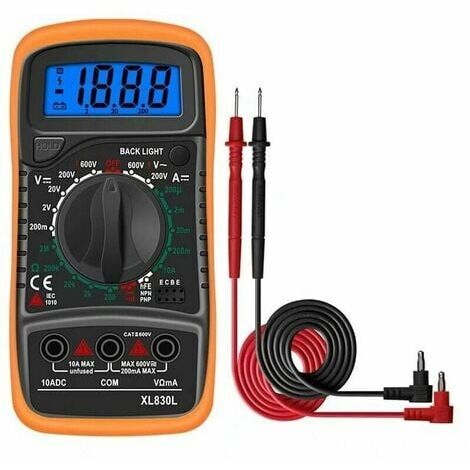 Multimètre Numérique Mini-Multimètre de Gamme Manuelle Testeur des Piles Mètre Compteur DMM pour Bricolage Test de Voltage AC DC Courant DC Résistance Ampèremètre Voltmètre Ohmmètre avec Ecran LCD Rétroéclairé et Sondes Pile Fournies