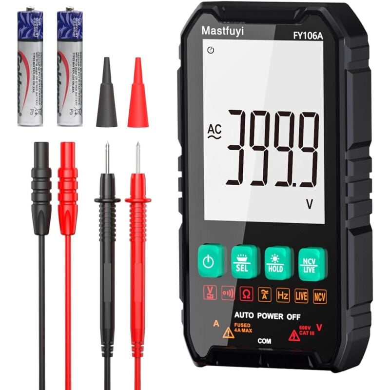 Durficst - Multimètre numérique, multi-testeur ncv, testeur électrique intelligent compact, plage automatique, protection contre les surcharges, True