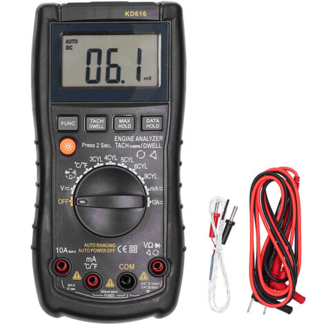 Multimètre Numérique Multifonction avec Mesure de Température, Écran LCD Rétroéclairé et Auto-Range KD616