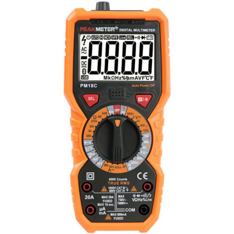 Multimètre numérique PM18C AC DC Testeur électrique numérique automatique Voltmètre sans contact Ampèremètre Ohmmètre Détecteur de tension Maintien avec affichage rétroéclairé
