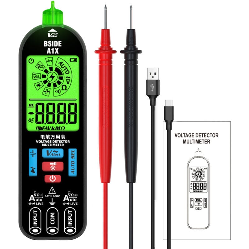 Lifcausal - Multimètre numérique portable Stylo de test électrique Testeur de diode de résistance de tension professionnel Compteur de reconnaissance