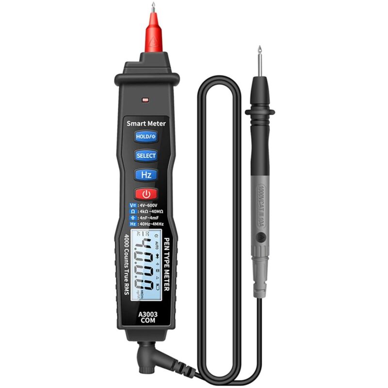 Multimètre numérique portable de type stylo 4000 points testeur de capacité de tension AC/DC NCV A3003 (noir)