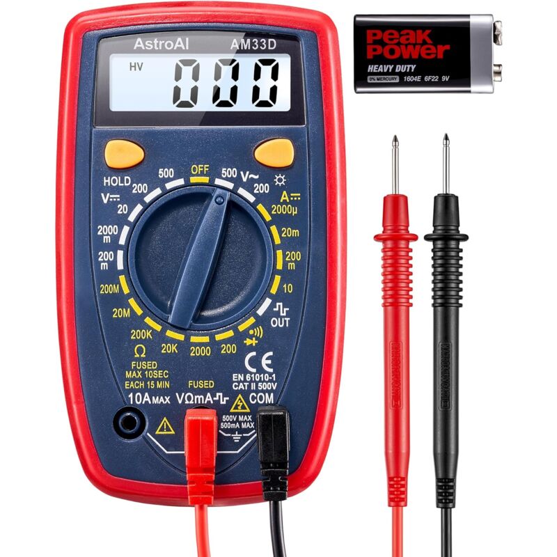 Multimètre Numérique Portable, Testeur Électrique Multifonctions , Voltmètre, Ampèremètre, Ohmmètre, Testeur de Tension AC/DC, Courant DC,