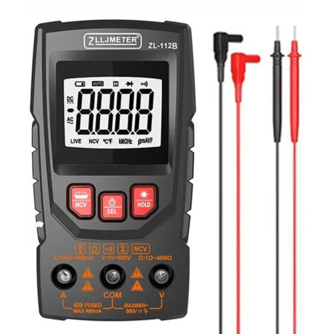 Multimètre numérique professionnel mesure tension, écran couleur, lampe torche