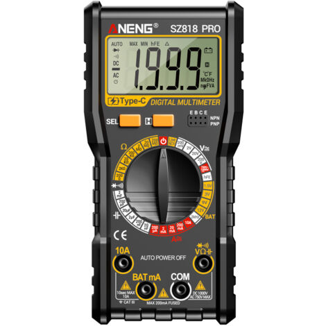 Multimètre numérique rechargeable SZ818 PRO, professionnel avec fonctions de test de tension AC/DC, détection NCV, mesure d'intensité et voltmètre