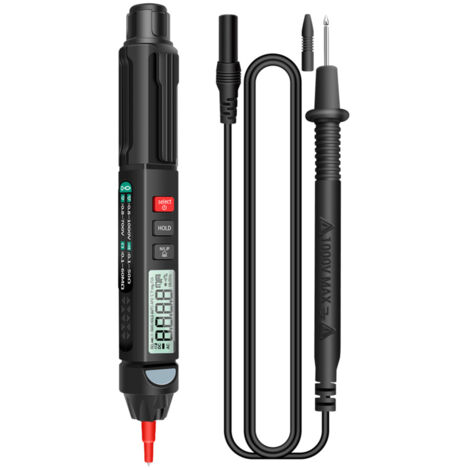 Multimètre numérique stylo 6000 counts, écran LCD rétroéclairé, lampe torche, détection NCV, extinction automatique, test tension, courant et résistan
