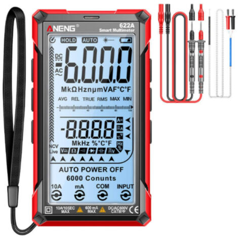 Multimètre numérique tactile 6000 points rechargeable, mesure tension résistance condensateur fréquence